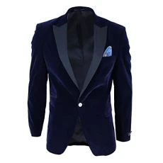Mens Soft Velvet 1 Button Dinner Jacket Tuxedo Blazer Smart Casual Tailored Fit - Blue 38