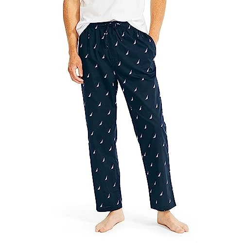 Men's Soft Woven 100% Cotton Elastic Waistband Sleep Pant pajama bottoms, Maritime Navy, L UK