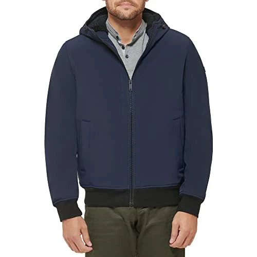 Men's Softshell Sherpa Lined Bomber Jacket, Navy, M