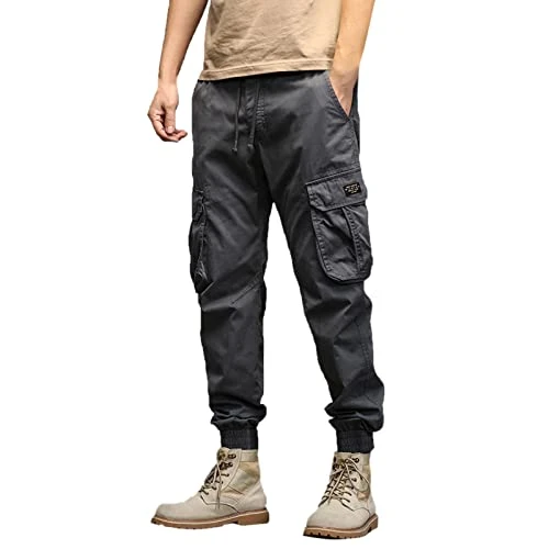 Men's Solid Fashion Casual Loose Cotton Plus Size Pocket Lace Up Pants Overall Trousers Camouflage M