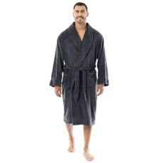 Men's Solid Plush Fleece Robe Bathrobe, Grey, XX-Large-3X-Large Big