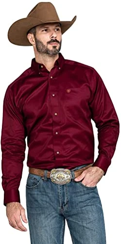 Men's Solid Twill Long Sleeve Shirt Button Shirt 100% Cotton Equestrian Black/White/Burgundy/Blue/Kh