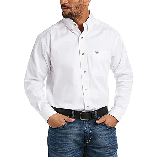 Men's Solid Twill Shirt-dotd, White, XL