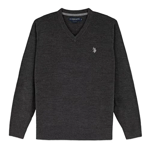 Mens Solid V-Neck Long-Sleeve Sweater (Charcoal Heather, Large)