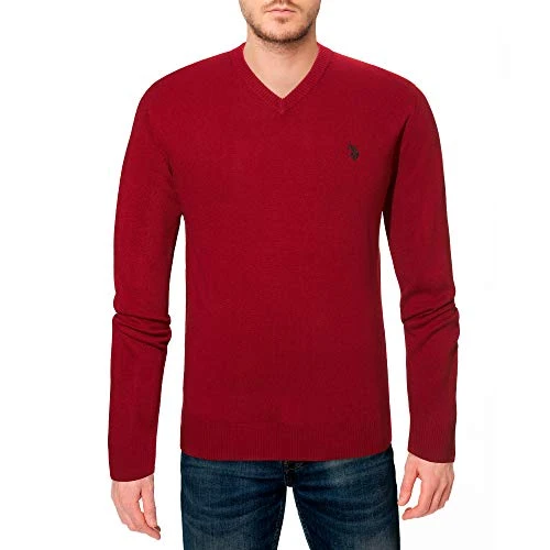 Men's Solid V-Neck Sweater (XL, Engine Red)