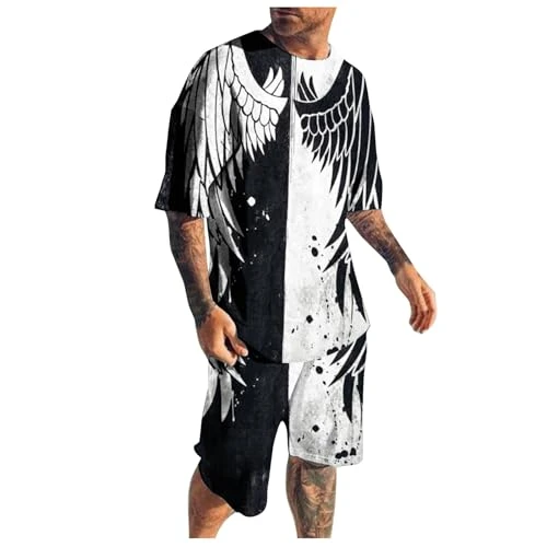 Mens Sport Wear Set Gym Wear Sets Short Sleeve Muscle Tee & Shorts Set Bodybuilding Jogging Tracksuits Mens 70S Disco Outfit Mens Snowboarding Jacket and Pants Set(Navy,3XL)