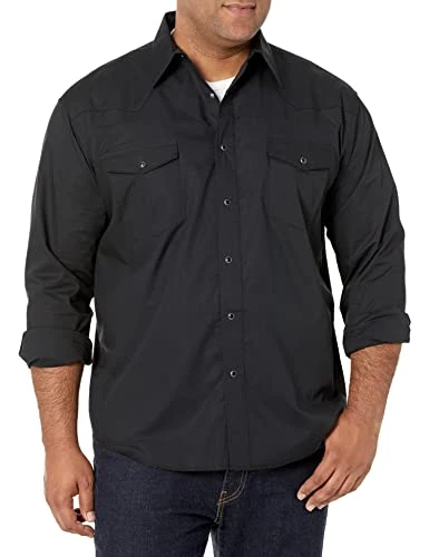 Men's Sport Western Basic Two Pocket Long Sleeve Snap Shirt Shirt, Black, S