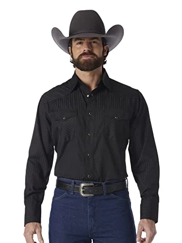 Men's Sport Western Two Pocket Long Sleeve Snap Shirt Shirt, Black, XL