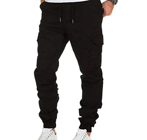 Men's Sports Pants Multi-Pocket Trousers Men's Pants Elasticated Waistband Overalls Drawcord and Dee