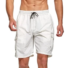 Men's Sports Shorts, Striped Jogging Bottoms, Summer Tracksuit Bottoms with Pockets, Elastic Waistband, Breathable Shorts, Happy Shorts for Men, White, S