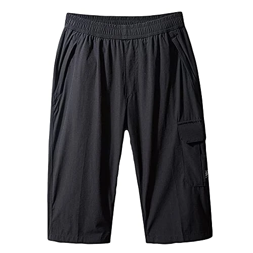 Mens Sports Shorts Summer Cotton Running Shorts Lightweight Cargo Shorts Quick Dry Casual 3/4 Length