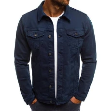 Men's Spring Fashion Leisure Plain Buckle Denim Jacket Coat Top Blouse Transition Jacket Women's Spring Denim Jacket Men's Black Men's Cardigan with Buttons, 1-BU2, XL