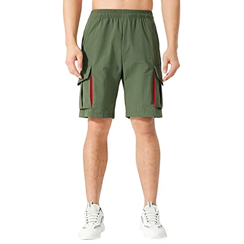 Men's Spring Summer Loose Thin Ice Silk Outdoor Running Fitness Yoga Leisure Training Trousers Plain Easy Quick Drying Running Shorts Men's Zip Pockets, Green, M