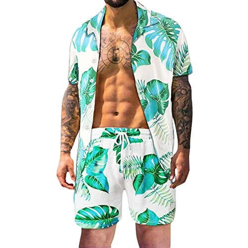 Men's Spring Summer Suit Casual Beach Tropical Casual Button Down Short Sleeve Shirts Print Short Se