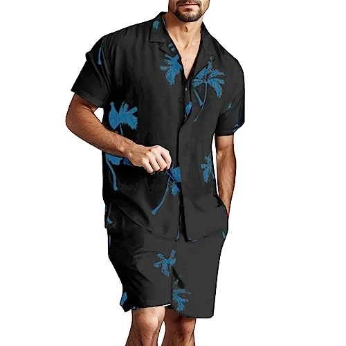 Men's Spring Summer Suit Casual Floral Beach Suit Tropical Casual Button-Down Short Sleeve Shirt Pri