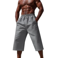 Men's Spring Summer Trousers Short Casual Sports Trousers Fitness Elastic Waist Baggy Trousers Short Casual Jogging Plain Straight Leg Sporty Daily Sweatpants with Drawstring, gray, 3XL