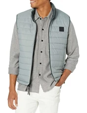 Men's Square Logo Down Filled Puffer Vest Down Coat, Dark Slate Green, 34