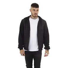 Men's Stamford Hooded Puffer Jacket With Jersey Sleeve & Hood Quilted Warm Coat Black S Men's Stamford Hooded Puffer Jacket With Jersey Sleeve & Hood Quilted Warm Coat Black S