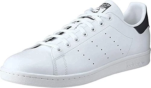 Men's Stan Smith Leather Sneaker, Core White/Core White/Dark Blue, 9 UK