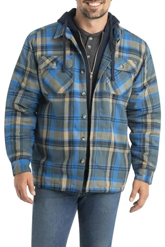 Men's Standard Maplewood Hooded Shirt Jacket, Slate Hatchet Plaid, Medium