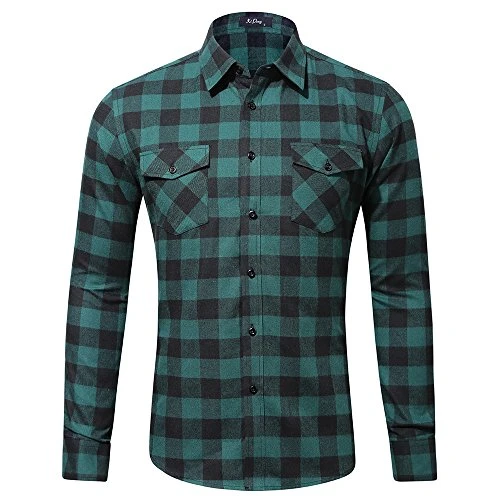 Men's Standard Regular Fit Plaid Flannel Long Sleeve Shirts Cotton Casual Shirts