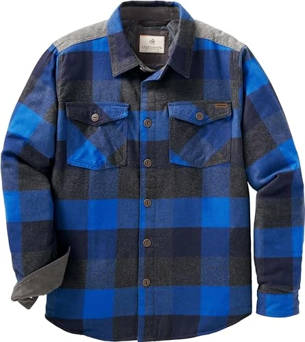 Men's Standard Woodsman Heavyweight Quilted Shirt Jacket, Blue Graphite Plaid, Large