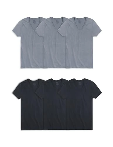 Men's Stay Tucked V-neck T-shirt Underwear, Regular - Black/Grey 6 Pack, L UK