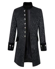 Mens Steampunk Jacquard Vintage Tailcoat Jacket Gothic Victorian Coat Halloween Uniform Costume Black M