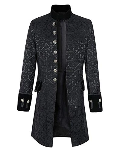 Mens Steampunk Jacquard Vintage Tailcoat Jacket Gothic Victorian Coat Halloween Uniform Costume Black M