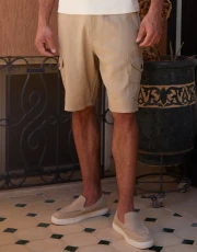 Men's Stone Linen Blend Cargo Shorts