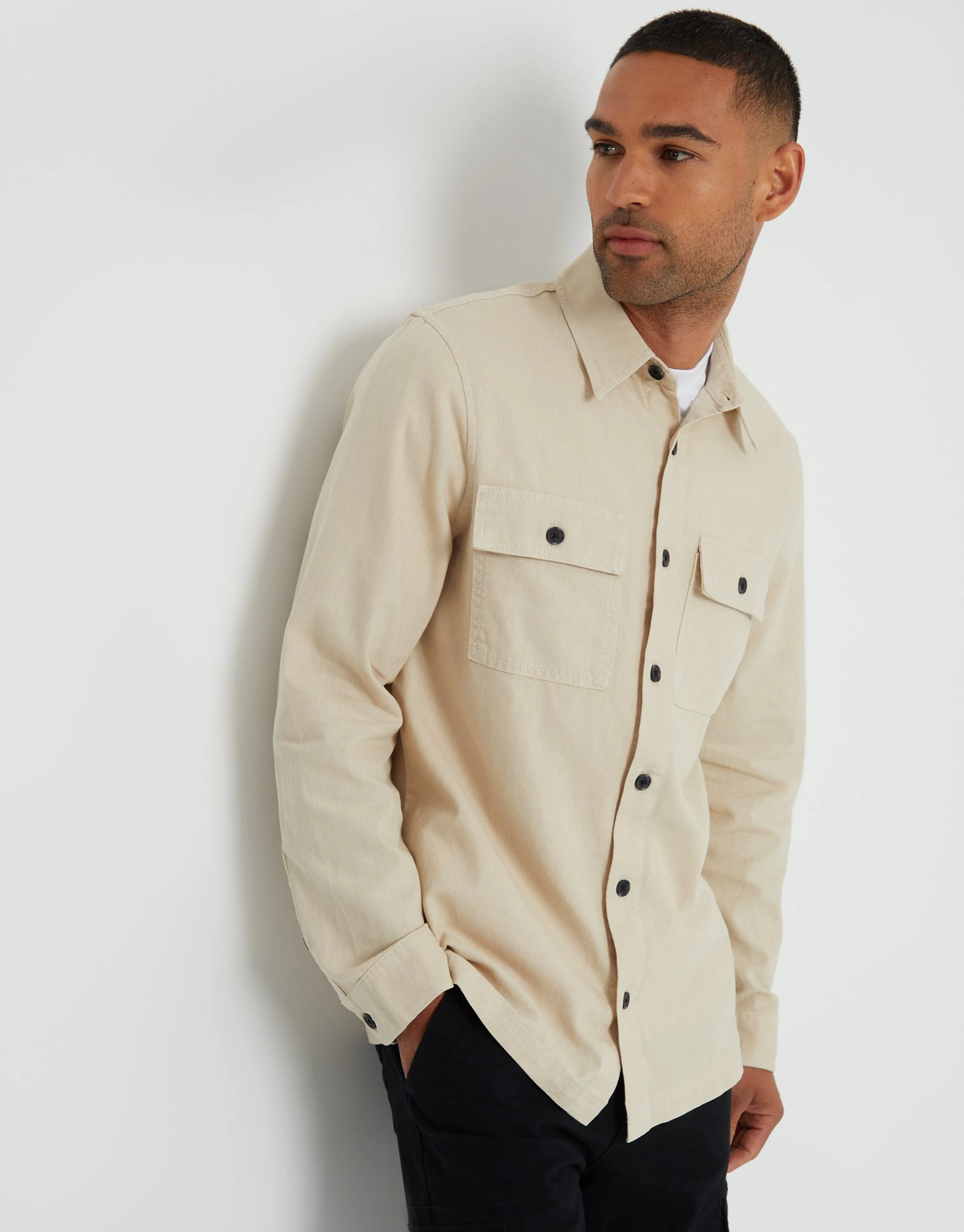 Men's Stone Linen Blend Lightweight Shacket