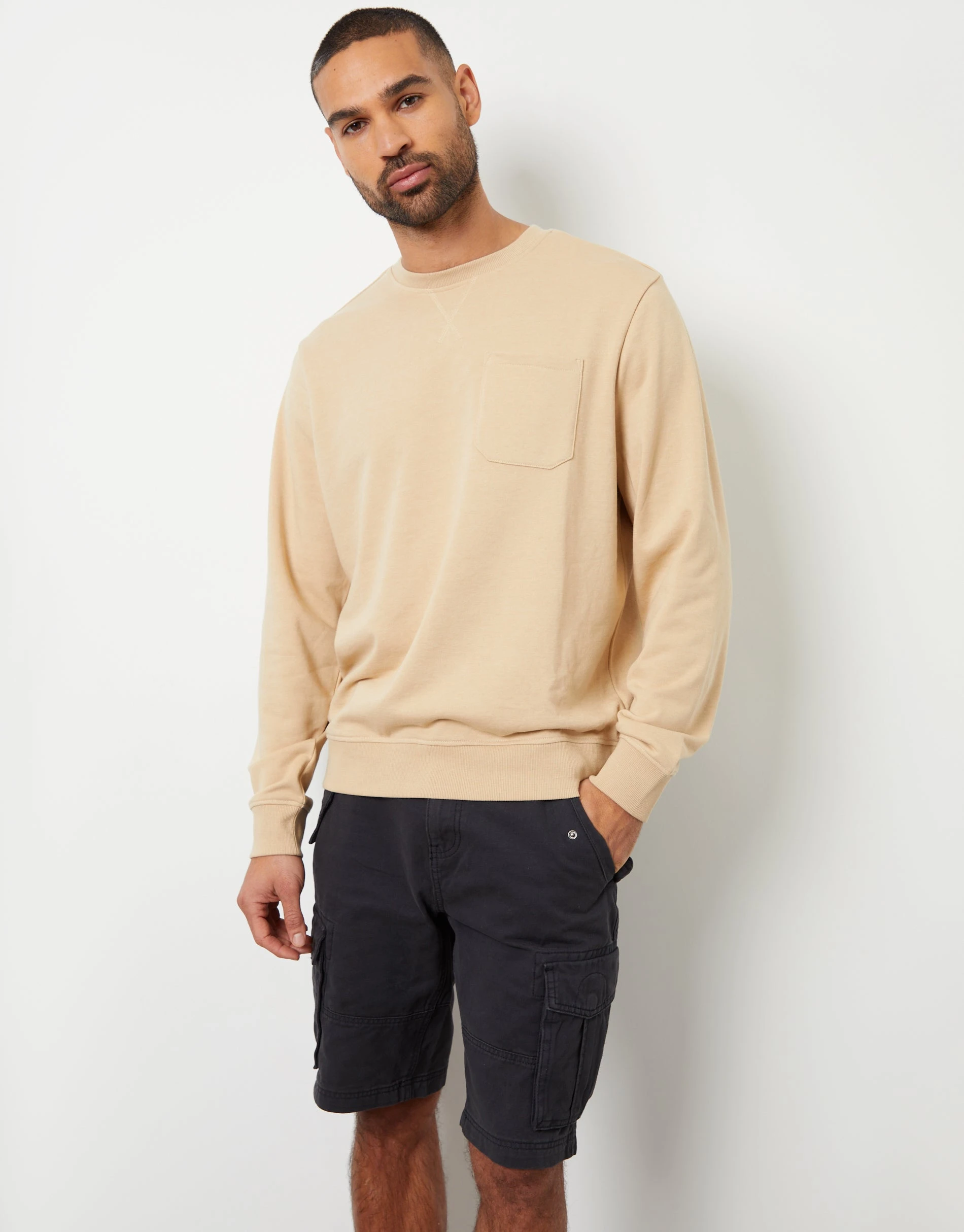 Men's Stone Loopback Crew Neck Sweatshirt with Pocket