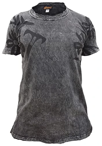 Mens Stone Washed Frayed Edge Rough Finish T-Shirt Black Large