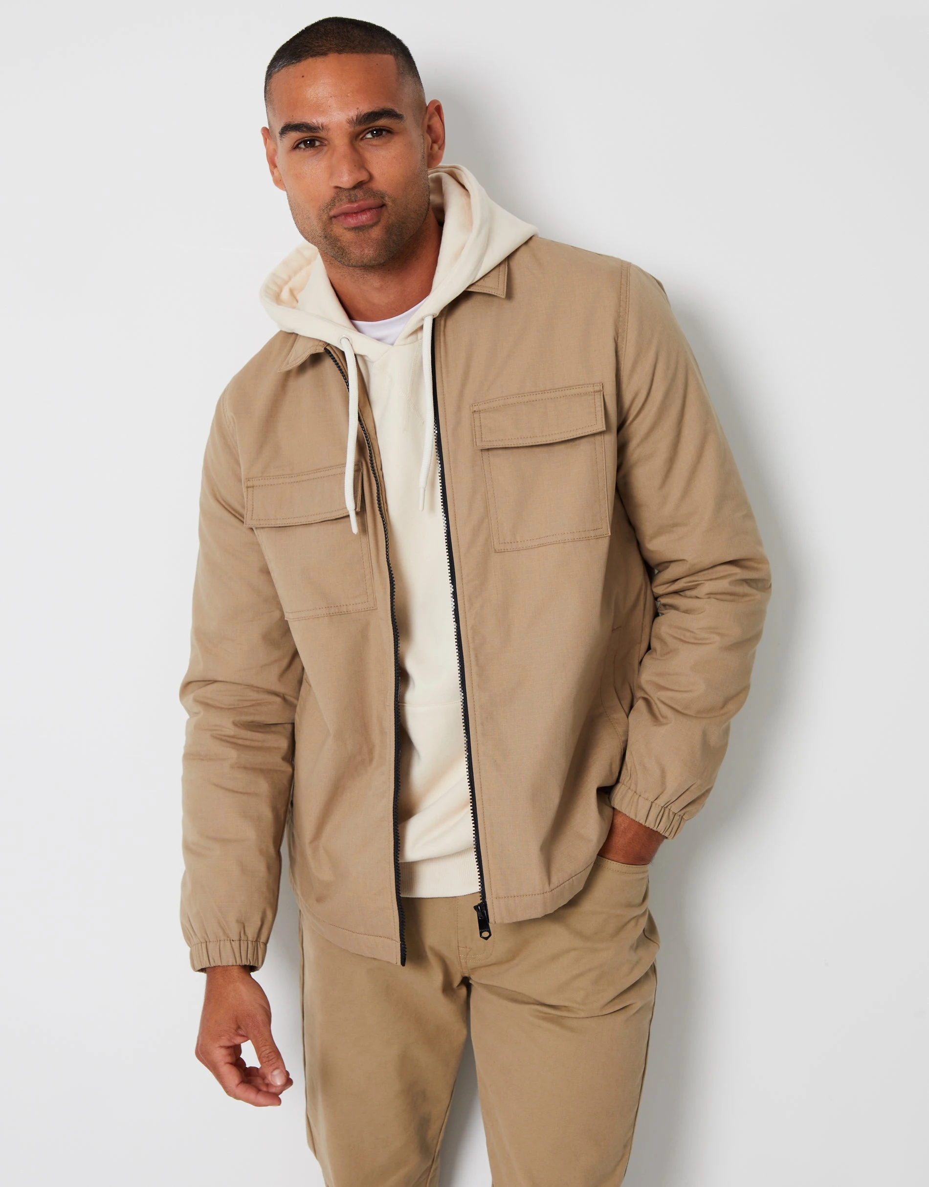 Men's Stone Zip Up Microfleece Lined Shacket