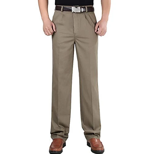 Men's Straight Comfort Casual Pants Wrinkle-Resistant Flat Front Suit Pants Khaki 42W/34L