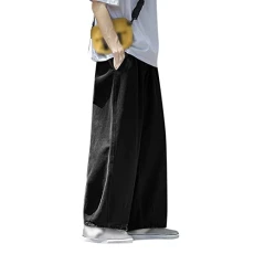 Men's Straight Fit Wide Leg Jeans Baggy Loose Fit Denim Pants Vintage Plain Long Trousers Casual Hip Hop Streetwear(Black,Medium)