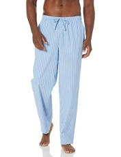 Men's Straight-Fit Woven Pyjama Bottoms, Light Blue Stripes, M