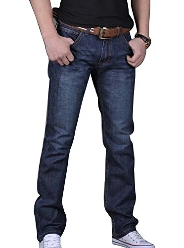 Men's Straight Jeans Regular Fit Straight Leg Relaxed Denim Pants Trousers - Dark Blue / 29