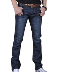 Mens Straight Leg Basic Slim Work Jeans Denim Pants Casual Long Pants Dark Blue 31