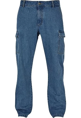 Men's Straight Leg Cargo Jeans Pants, Light Blue Washed, W31