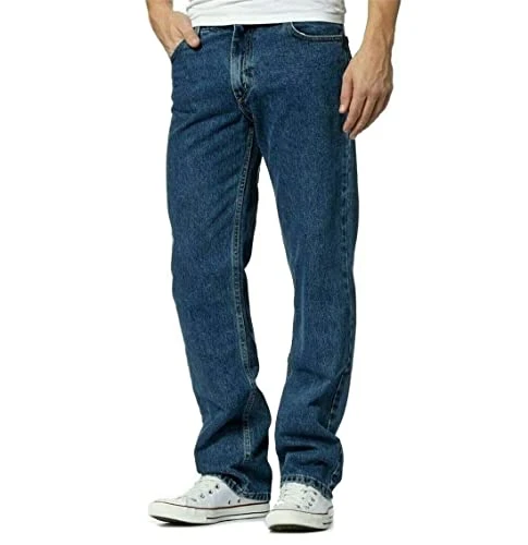 Mens Straight Leg Heavy Duty Work Basic 5 Pocket Plain Denim Jeans Pants All Waist & Sizes Stonewash 44W X 29L