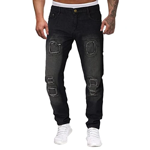 Mens Straight Leg Jeans Classic Look Available in Plus Size Casual Checkered 360 Stretchy Button Pins for Jeans Low Waisted Contrast Color Cotton Jeans Pants for Men Black