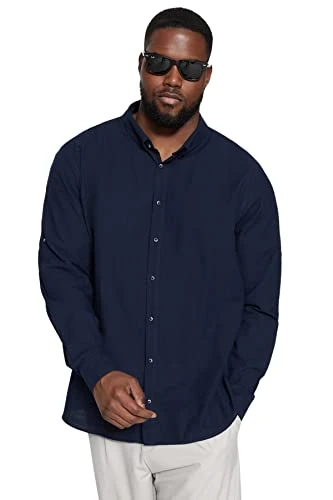 Men's Straight Long Sleeve Regular Plus Size Shirt, Navy, 5XL