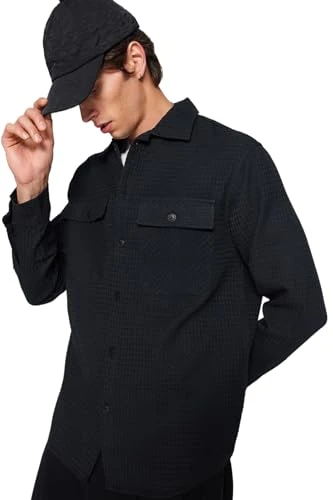 Men's Straight Long Sleeve Regular Shirt, Black, L