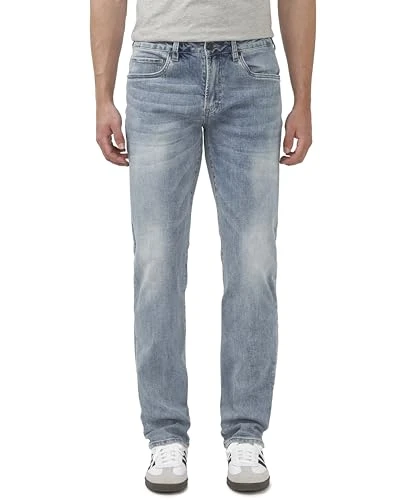 Men's Straight Six Jeans, Whiskered and Contrasted Indigo, 40W x 32L