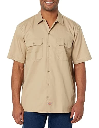 Men's Streetwear Male Shirt Long Sleeve Work Workwear, Beige (Khaki), Large