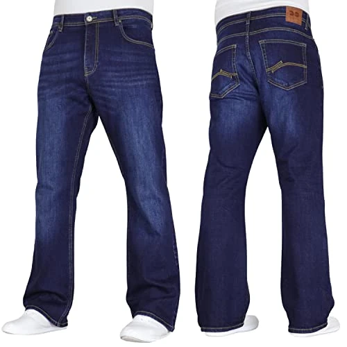 Mens Stretch Boot Cut Leg Flared Classic Retro Denim Jeasn by JeanBase Dark Wash 32W X 32L