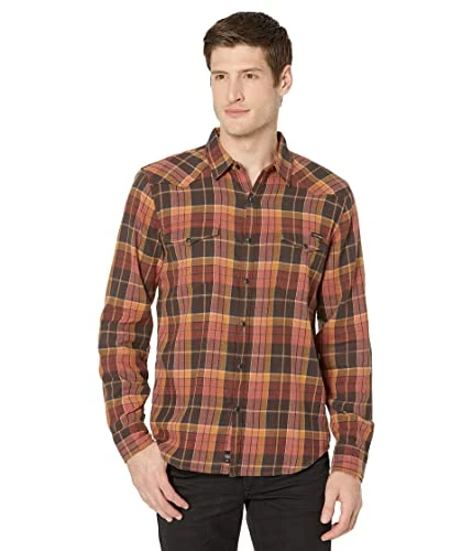 Men's Stretch Grom Plaid Western Long Sleeve Shirt, Brown/Red, XXL