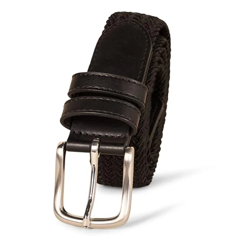Men's Stretch Woven Plait Belt, Black, 52
