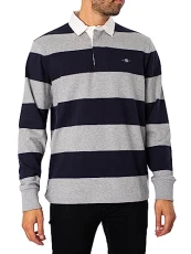 Mens Stripe Rugger Rugby Polo Shirt